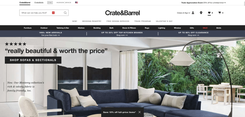 Crate and Barrel Home Page
