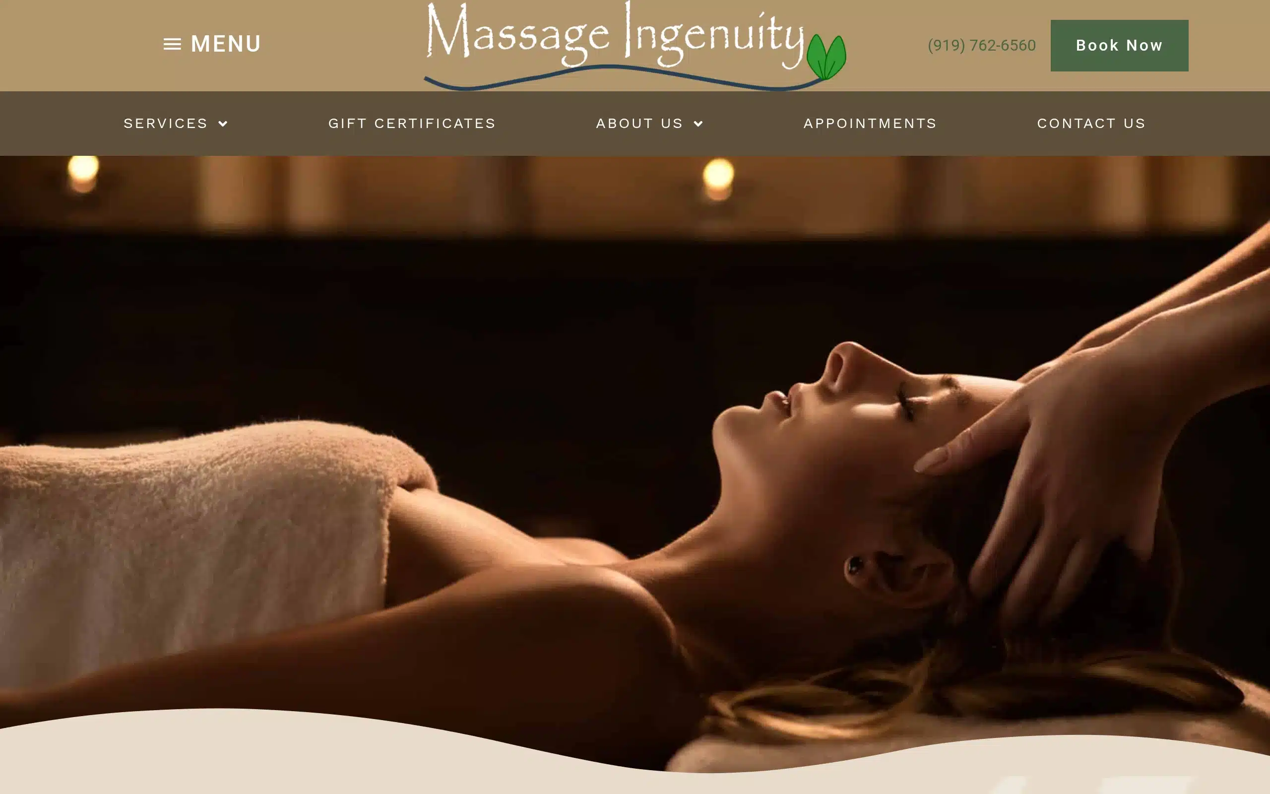 Massage Ingenuity homepage after its WordPress website redesign