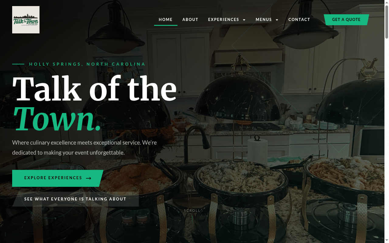 Talk of the Town Catering website homepage after its WordPress redesign